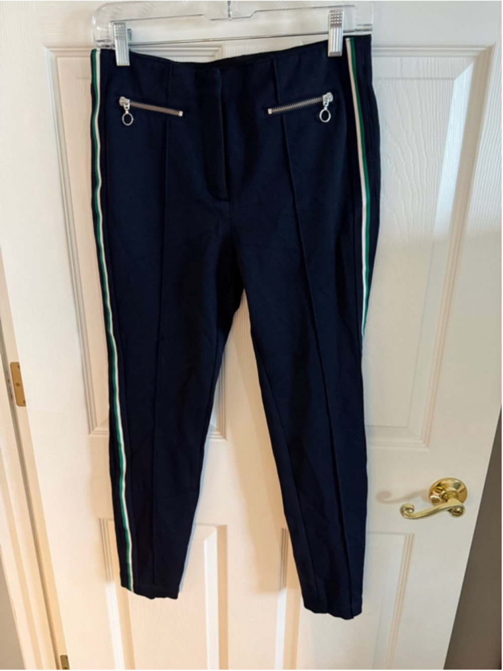S.Oliver Black Label WM tapered jogger-style pants front zippers side stripes 8